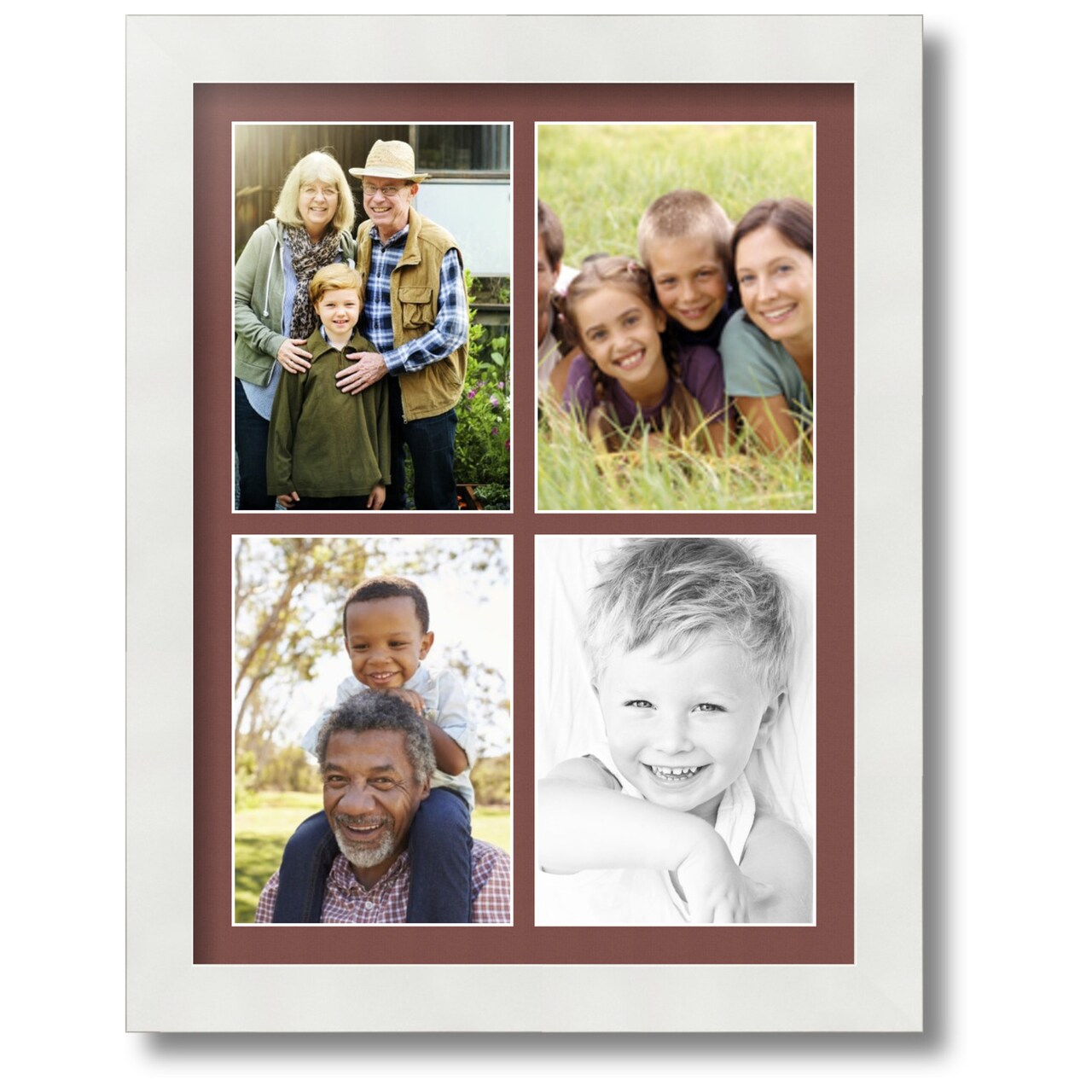 ArtToFrames Collage Photo Picture Frame with 4 - 5x7 inch Openings, Framed in White with Over 62 Mat Color Options and Regular Glass (CSM-3966-2153)
